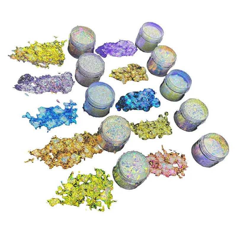 Pigmentos que cambian de color transparentes de alto croma para una sombra de ojos vibrante